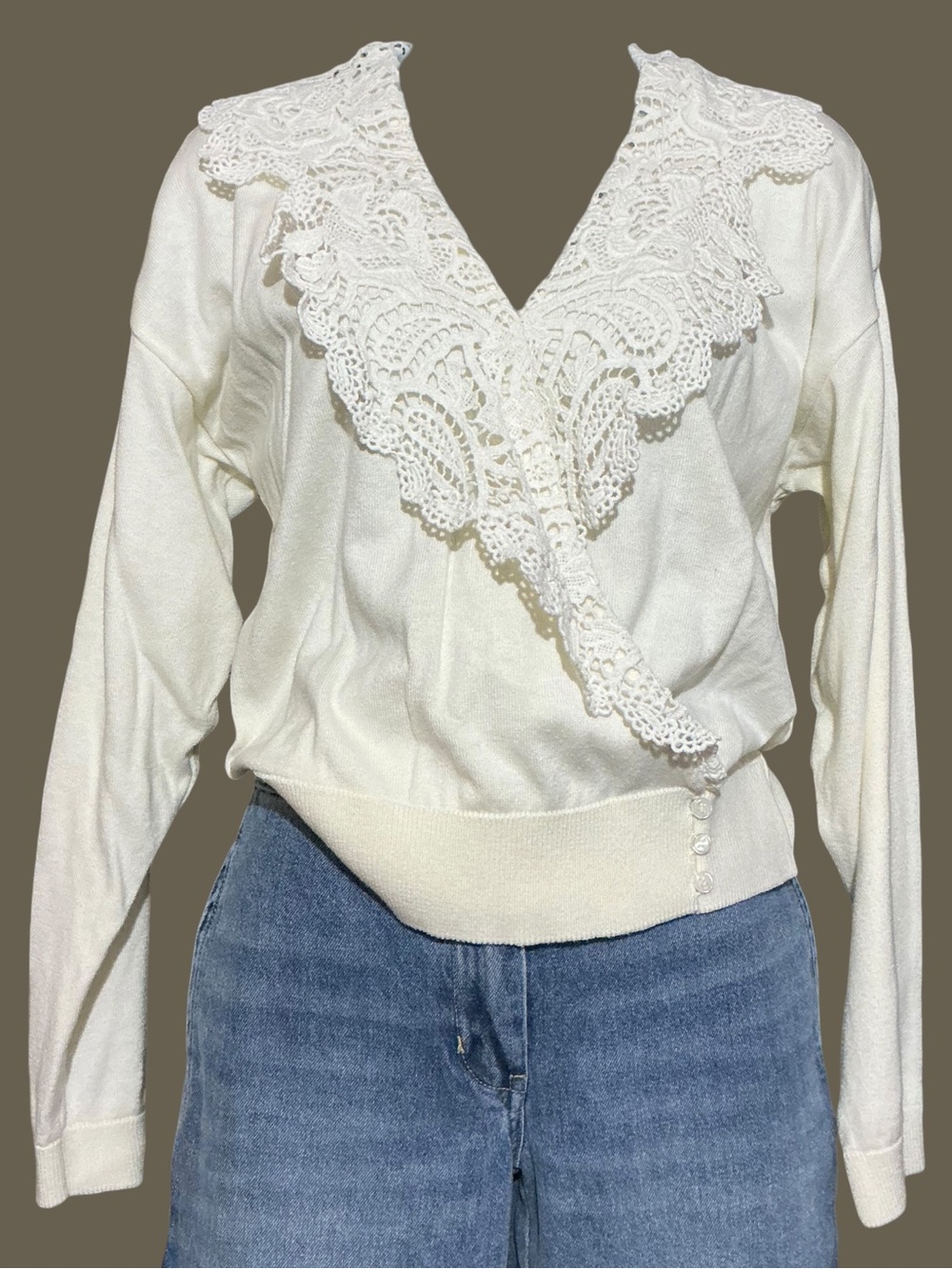 Vintage Together! Spiegel Ivory Crochet Lace Sweater S